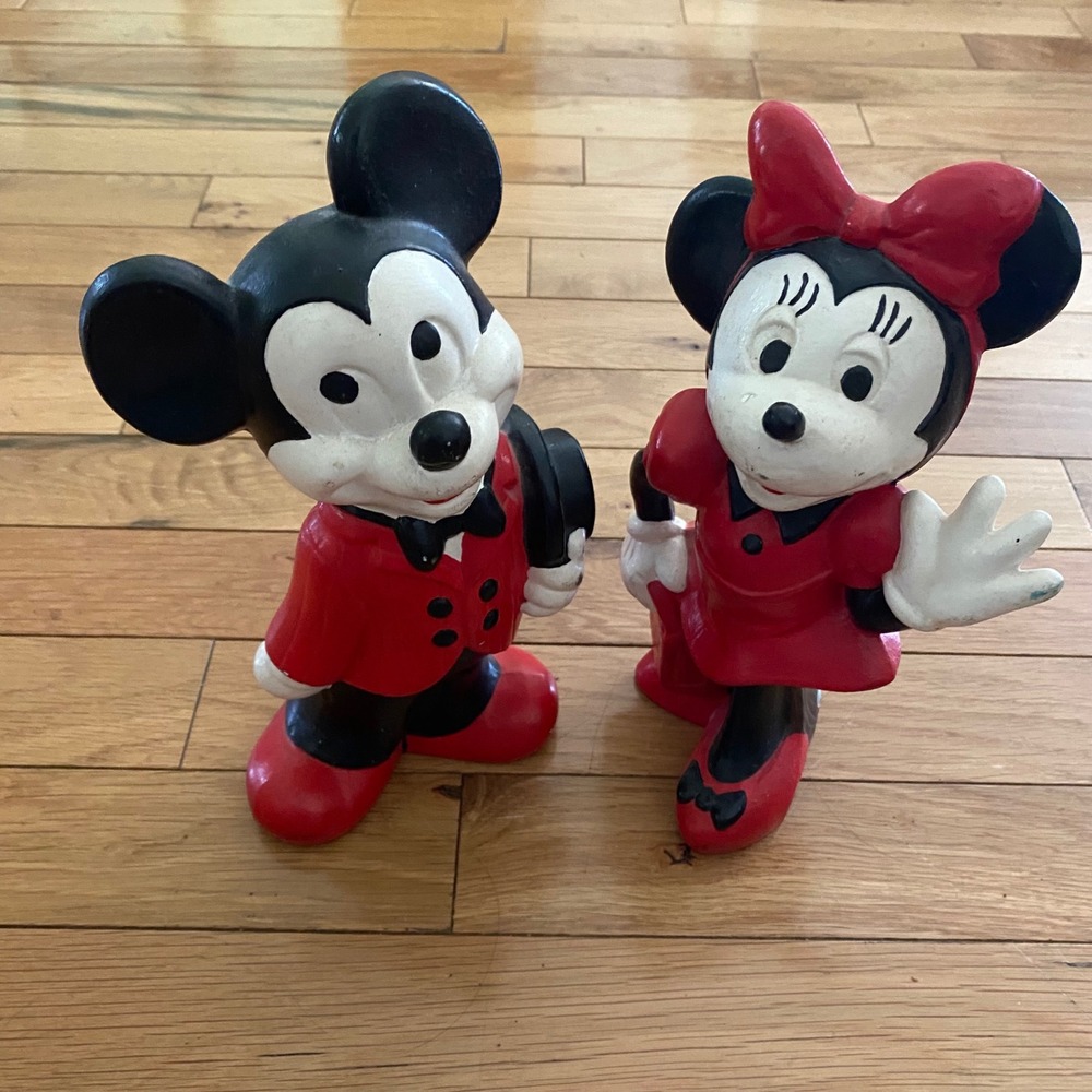 Vintage Mickey and Minnie Mouse Figurine Set Walt Disney Productions Red Black